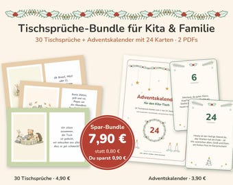 Advent Calendar for Kindergarten Table Prayers Bundle | 24 Advent Cards + 30 Table Prayer Cards | Printable PDF, Kindergarten, Teacher