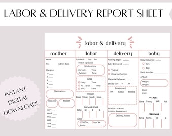 Labor and Delivery Report Sheet / Nursing Report Sheet / L&D Report Sheet / Labor Documentation / Mother-Baby Report Sheet