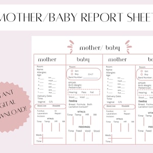 Mother/ Baby Report Sheet / Postpartum Report Sheet / Mother Baby Nursing / RN Report Sheet