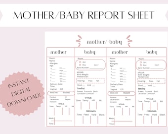 Mother/ Baby Report Sheet / Postpartum Report Sheet / Mother Baby Nursing / RN Report Sheet