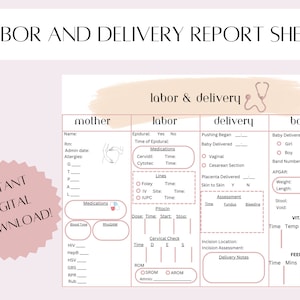 Labor and Delivery Report Sheet / Nursing Report Sheet / L&D Report Sheet / Labor Documentation / Mother-Baby Report Sheet
