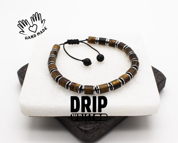 Bracciale Uomo In Pietre Naturali: Ematite E Occhio Di Tigre Con Perline Di Ossidiana - Regolabile, Porta Fortuna Ed Energia