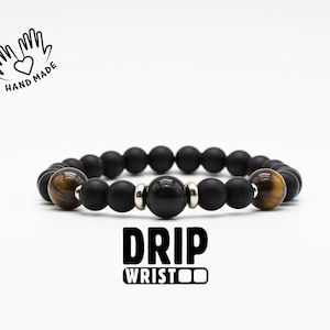 Obsidian, Tigers Eye and Matte Onyx Stone Mens Bracelet, Delicate Beaded Bracelet, Healing Energy Boho Chic, Natural Stone Jewelry