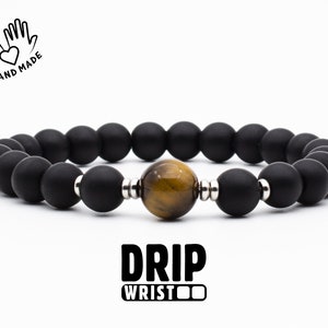 Tigers Eye & Black Onyx Bracelet: Handmade Unisex Protection Jewelry