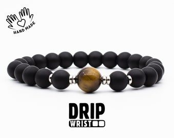 Tigers Eye & Black Onyx Bracelet: Handmade Unisex Protection Jewelry