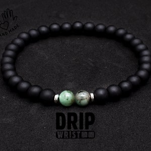 Matte Black Onyx & Emerald Harmony Bracelet, Stretch Bracelet, Handmade , Men&#39;s Bracelet, May Birthstone, Gift for Him, Gift for BF, 6mm