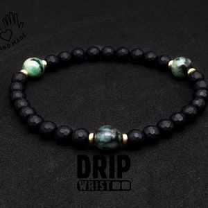 Emerald with Matte Black Onyx Balance Bracelet, Stretch Bracelet, Healing Bracelet, Men&#39;s Bracelet, May Birthstone, Loyalty Stone, 6mm