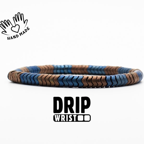 Blue & Copper Hematite Bracelet for Men: Strength Stone Stretch Bracelet