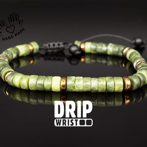 Armband van echt jade en hematiet voor heren, verstelbaar, vaderdagcadeau, kralenarmband, cadeau voor mannen, geboortesteen voor maart.