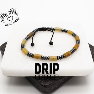 Agate and Hematite Mens Bracelet, May Birthstone, Men&#39;s Jewelry, Gift for men, high quality, Handmade Gemstone Bracelet for Men