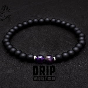 Amethyst & Matte Black Onyx Balance Bracelet - February Birthstone