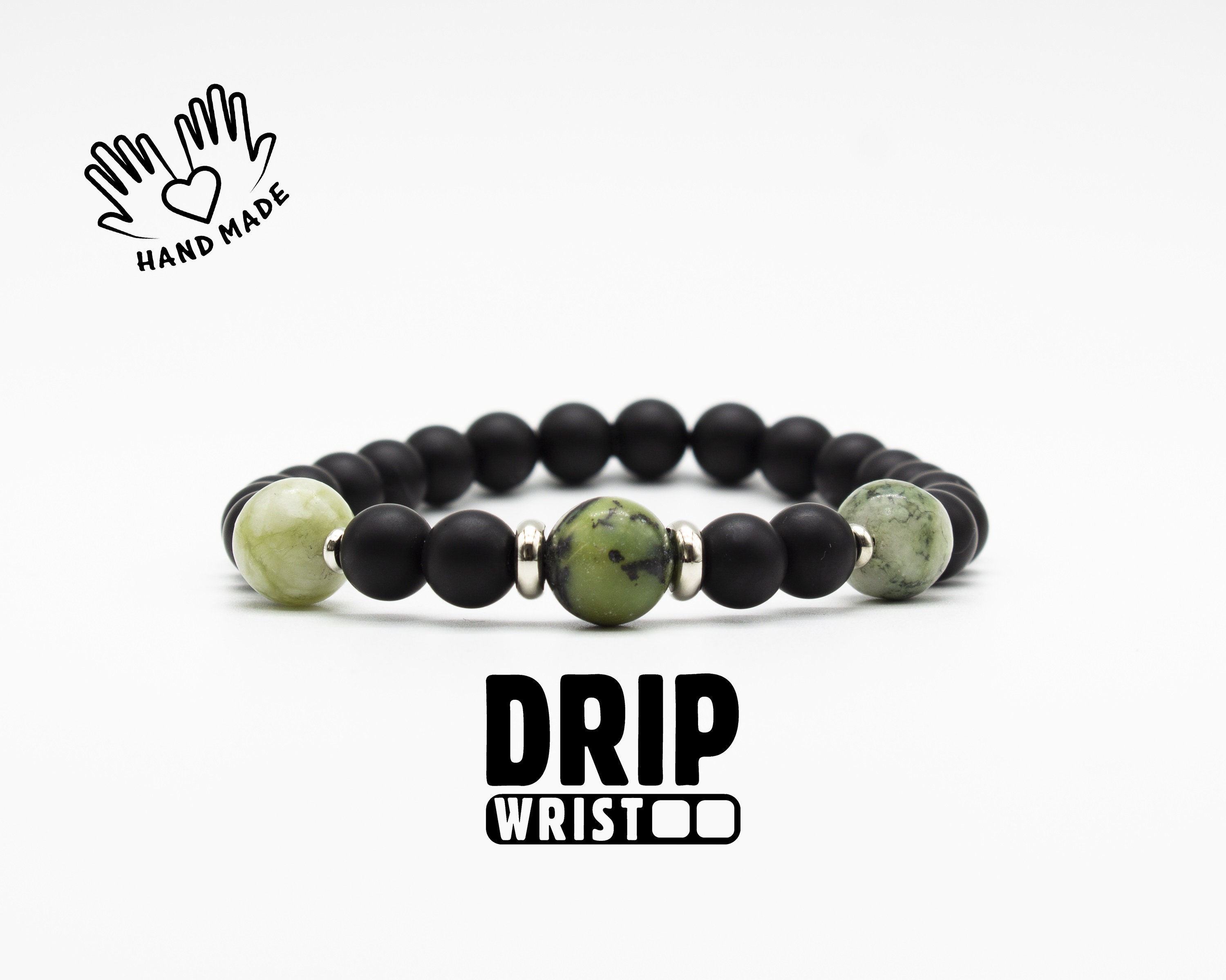 Emerald, Peridot & Matte Onyx Beaded Stretch Bracelet