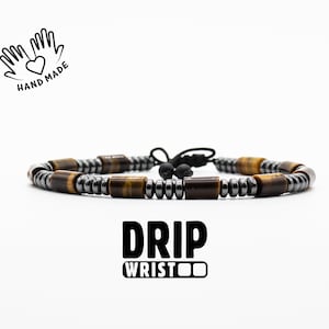 Tigers Eye & Hematite Bracelet: Adjustable Gemstone Mens Jewelry
