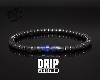 Pulsera de cuentas de lapislázuli, joyería minimalista negra para hombre