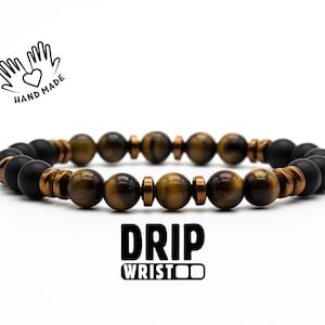 Matte Black Onyx and Tigers Eye Mens Bracelet, Crystal Bracelet, Natural Stone Beaded Bracelet, Women and Man Tigers Eye Bracelet, 8mm
