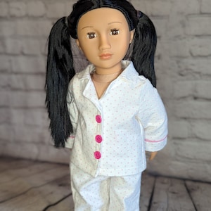 White and Pink Flannel Pajama Set for 18 Inch Dolls