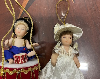 Vintage Marie Osmond Doll and Porcelain Fine Lady Doll Christmas Tree Ornaments