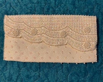 Vintage White Micro Seed Bead Sequin Clutch Hand Made in Japan