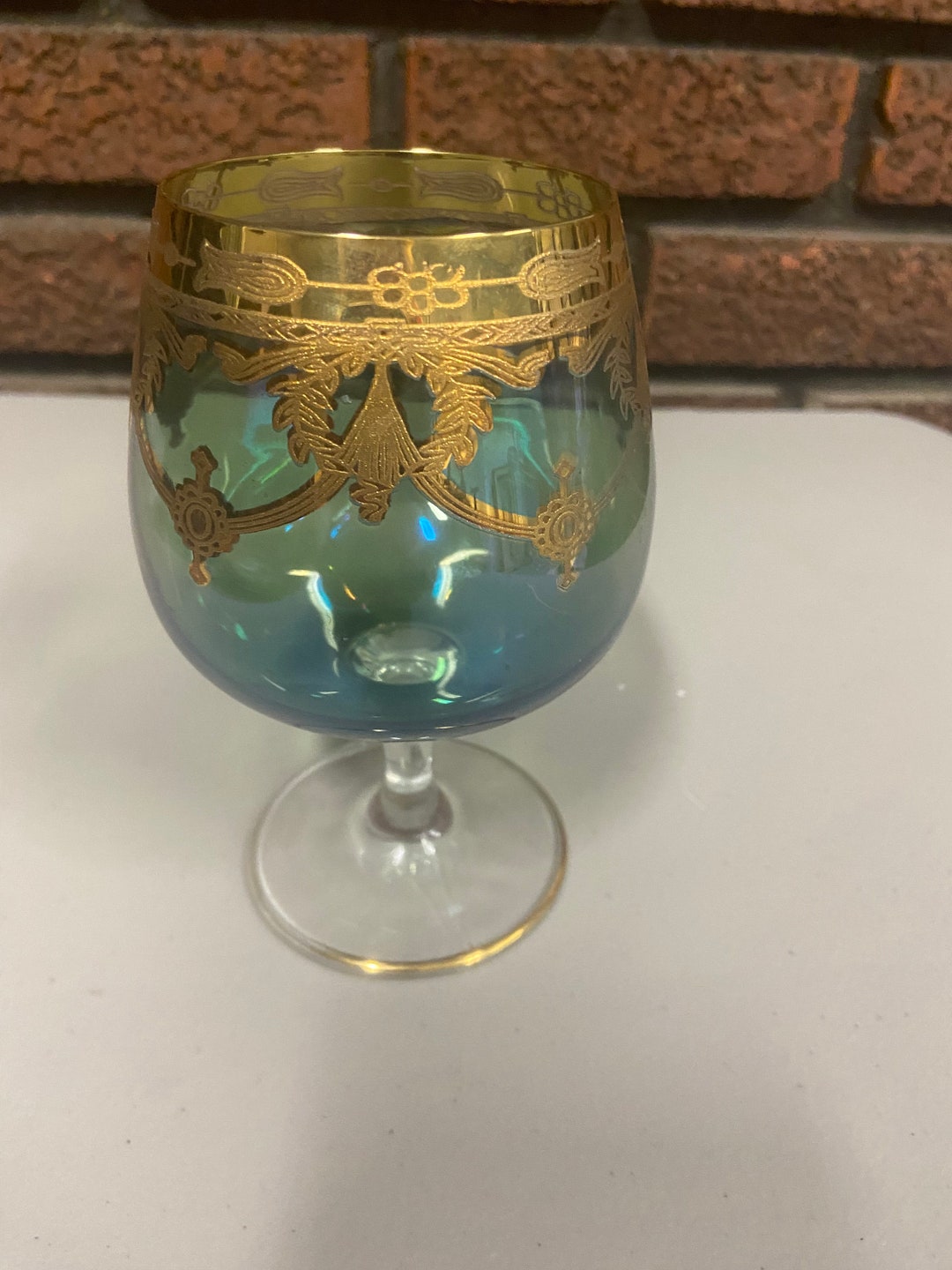 Vintage Emerald Green Brandy Snifters With Gold Trim Etsy