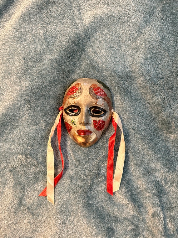 Vintage Solid Enameled Brass Theatrical Mask