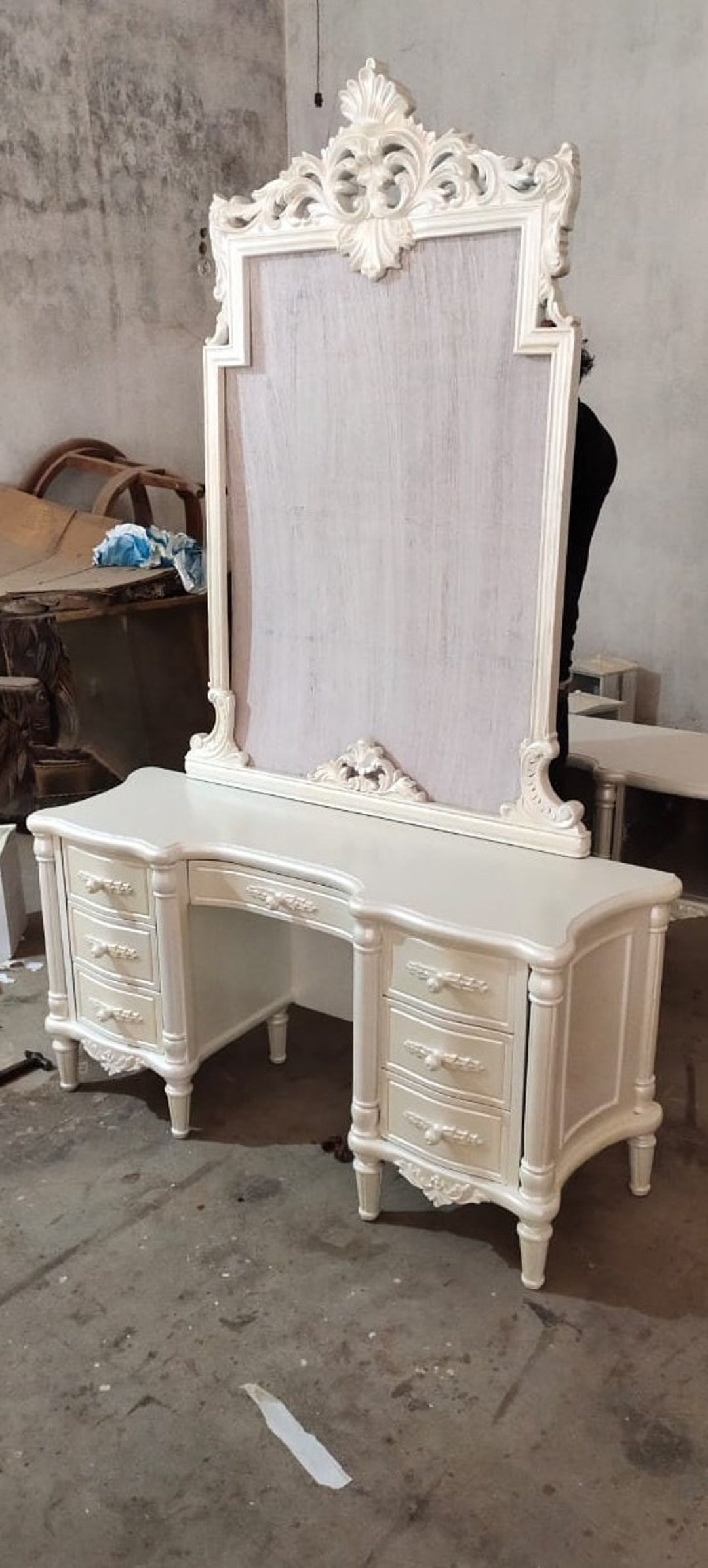 Wooden Dressing Table Mirror Handmade Antique Console Unique Etsy