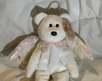 Ty 1998 Beanie Baby - Halo I The Guardian Angel - Iridescent Wings - Mint - w tags - brown nose - Vintage Collectible