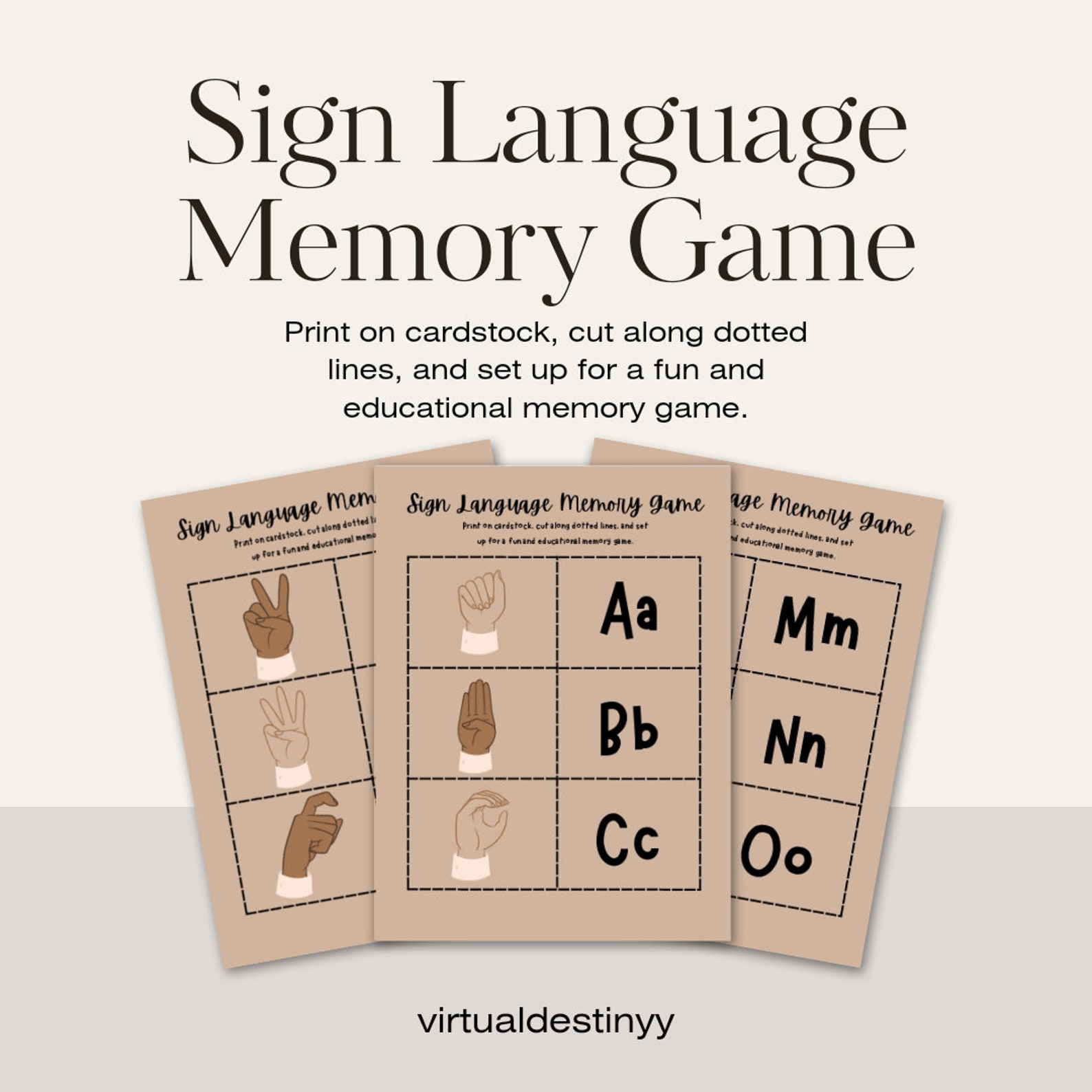 Printable Sign Language Memory Game Etsy