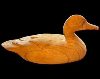 Señuelo de pato ánade real tallado a mano en madera de pino, tamaño 1/3, de estilo vintage.