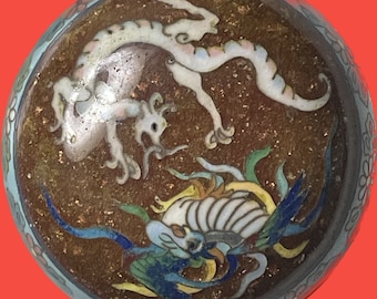 Small Japanese (?) cloisonné trinket or snuff box with dragons and floral decoration