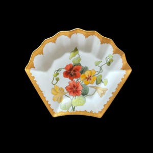 Gorgeous Antique T&V Limoges hand-painted signed fan-shaped plate with floral design dated 1888