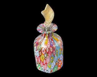 Vintage Italian Millefiori art glass perfume bottle Murano Glass gold flecks