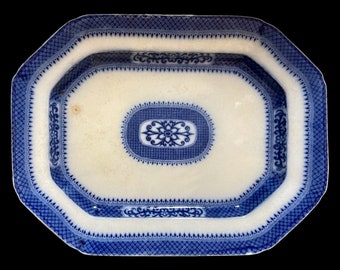 Grande piatto Dimmock transferware flow blu modello Pekin 1840 circa