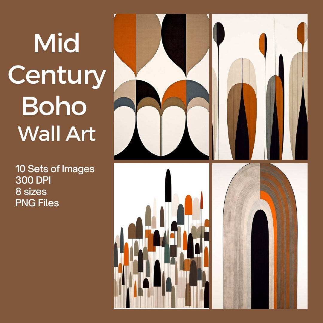 Mid Century Art Prints Set of 10, Neutral Modern Wall Art Decor