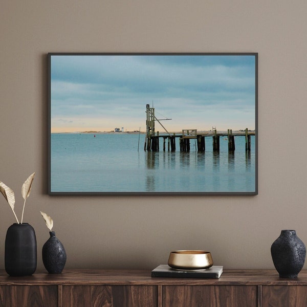 Printable photo of pier, pier stormy day, New England fishing pier, coastal wall art