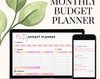 Monthly Budget Spreadsheet | Simple Monthly Budget | Personal Finances | Google Sheets | Financial Planner Easy | Pink & Yellow Aesthetic