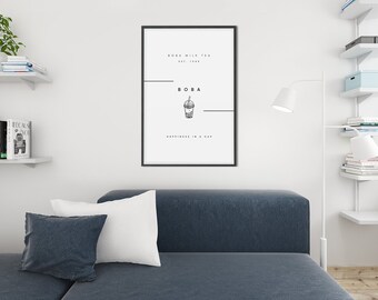 Arte de pared imprimible digital de té de Boba minimalista blanco para decoración del hogar