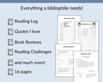 Afdrukbaar leesdagboek: trackers, boekrecensies, favoriete citaten, leesuitdagingen en meer! (pdf)