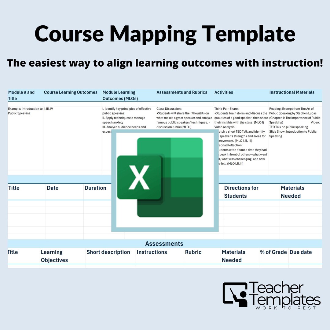Course Mapping Template – Curriculum Alignment Excel Document - Teacher ...