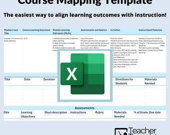 Sjabloon voor cursustoewijzing: Excel-document uitlijning leerplan - sjablonen voor docenten