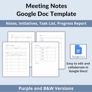 Meeting Notes Template - Notes, Initiatives, Task List, Progress Report - Google Doc