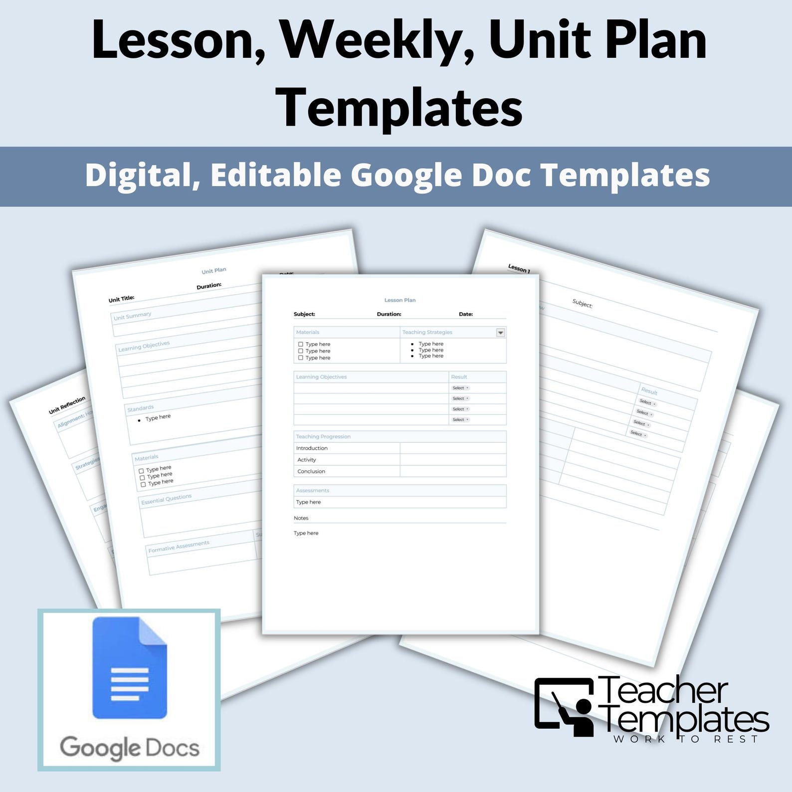 Lesson, Weekly, Unit Plan Templates - Editable Google Doc Templates - Etsy