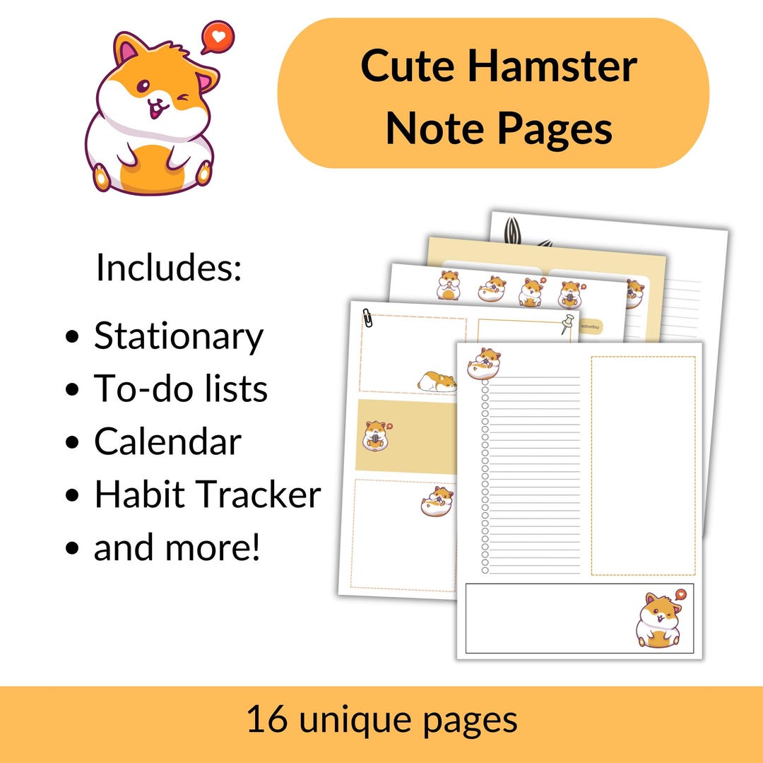 Taking Notes Hamostr Cute Hamster Note Pages - Stationary, Habit Tracker, Calendar, To-do ...