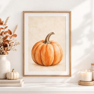 Pumpkin Wall Art, Orange Watercolor Fall Print, 300 DPI Digital JPG