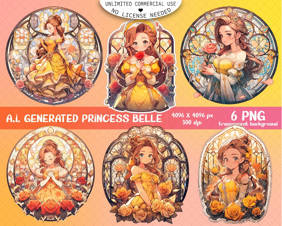 Princess Belle Stained Glass Collection AI Generated Etsy