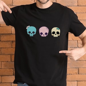 Halloween Skull Shirt, Halloween Party Shirt, Skull Shirt, Cute Halloween Shirt, Cute Skull Shirt, Short-Sleeve Crewneck T-Shirt With Skulls