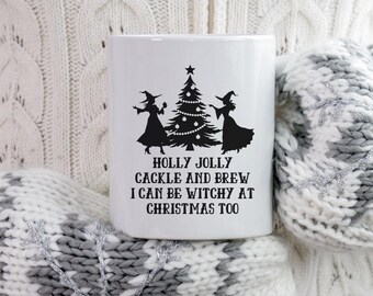 Feestelijke Witchy-koffiemok, grappige heksenmok voor de kerstperiode, magnetron- en vaatwasmachinebestendige koffiemok met kerstontwerp