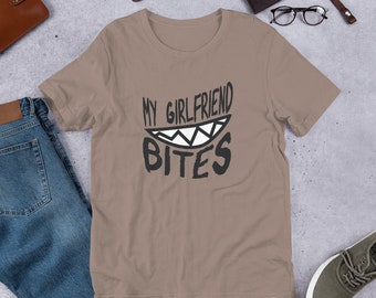 My girlfriend bites shirt, funny girlfriend shirt, gift for boyfriend, funny couples shirt