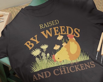Boho Hühner Shirt, Cottagecore Folk Kunstdruck, Blumen Hinterhof Huhn T-Shirt, Cottagecore Ästhetische Kleidung, Huhn, Snarky Gartenarbeit