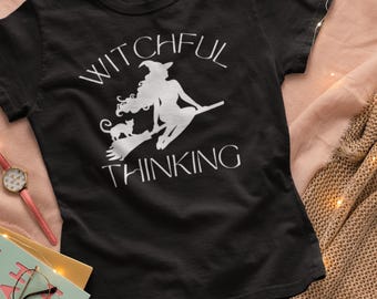 Witchy Vibes Shirt, Witchful Thinking Shirt, Funny Witch Vintage Shirt, Vintage Halloween Women Shirt