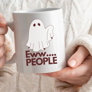 Cute ghost coffee mug, fall aesthetic mug with handle, White glossy mug microwave safe dishwasher safe, Halloween mug